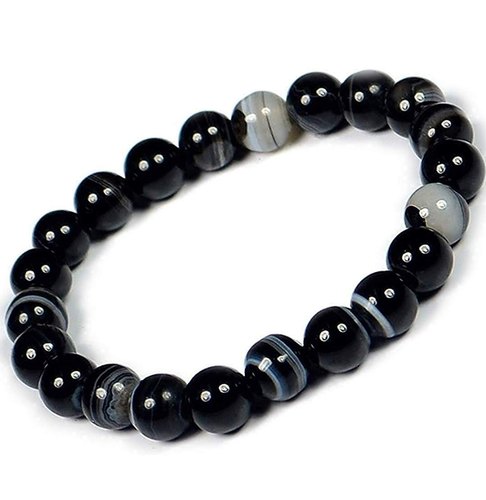 Agate 86.95 Cts Black Sulemani Hakik stretchable Bracelet beads 8 mm