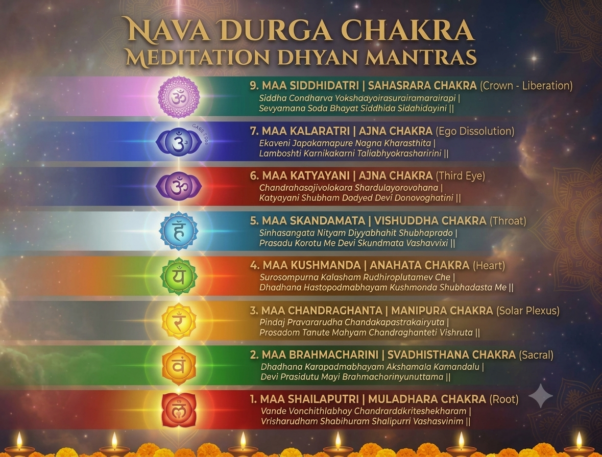 Nava Durga Chakra Colours and Dhyan Mantras