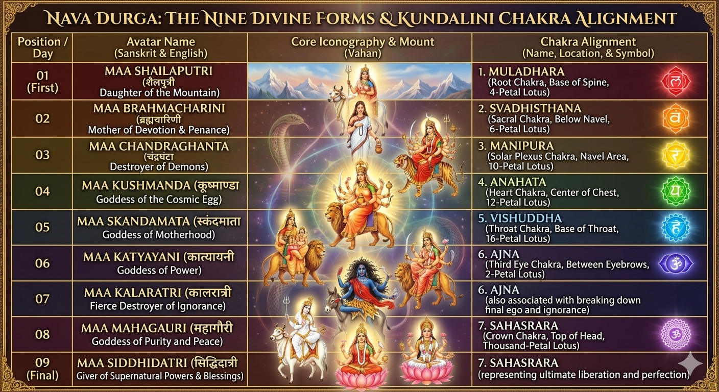 Nine Divine Forms and Kundalini Chakra Alignment